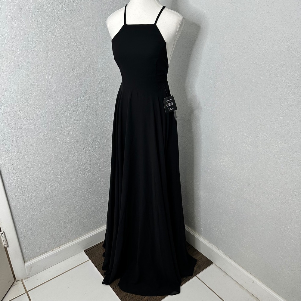 Lulus‎ Black Halter Neck Maxi Dress Spaghetti Straps Formal Evening Gown XS